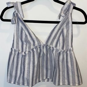 Blue & Creme Cropped Triangle Tank w/ Tied Straps